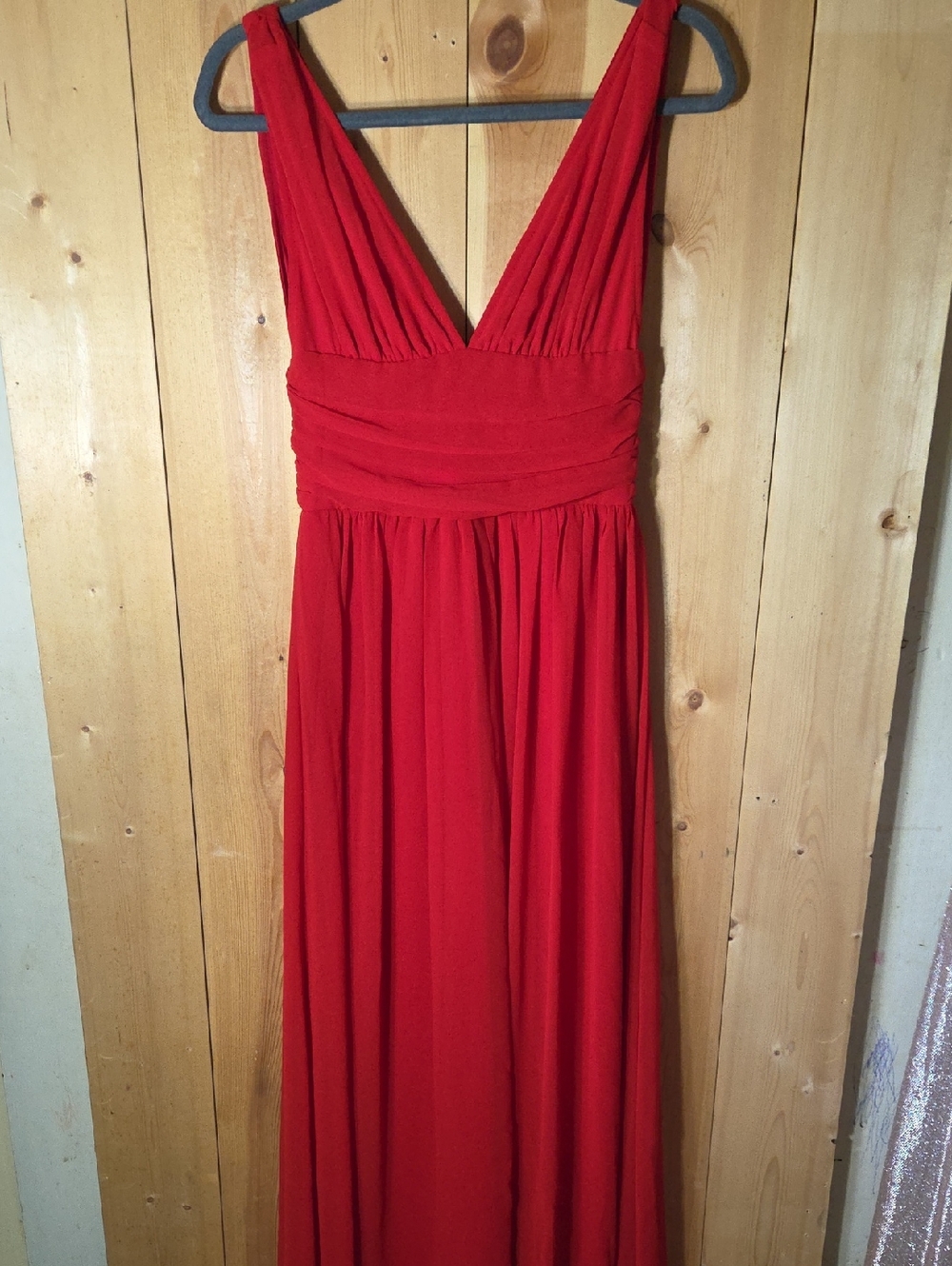 Ever Pretty Red V-Neck Maxi Dress with Ruched Waist